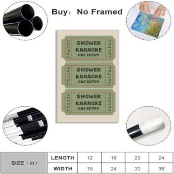 Vintage Green Wall Art Bathroom Shower Karaoke Ticket Canvas Print Trendy Preppy Girly Room Decor Re...