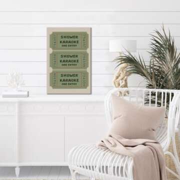 Vintage Green Wall Art Bathroom Shower Karaoke Ticket Canvas Print Trendy Preppy Girly Room Decor Retro Funny College Bathroom Toilet Shower Singing Poster Aesthetic Decoration 8x12inch Unframed