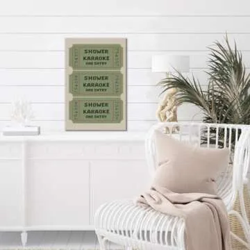 Vintage Green Wall Art Bathroom Shower Karaoke Ticket Canvas Print Trendy Preppy Girly Room Decor Retro Funny College Bathroom Toilet Shower Singing Poster Aesthetic Decoration 8x12inch Unframed