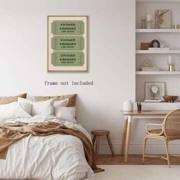 Vintage Green Wall Art Bathroom Shower Karaoke Ticket Canvas Print Trendy Preppy Girly Room Decor Retro Funny College Bathroom Toilet Shower Singing Poster Aesthetic Decoration 8x12inch Unframed