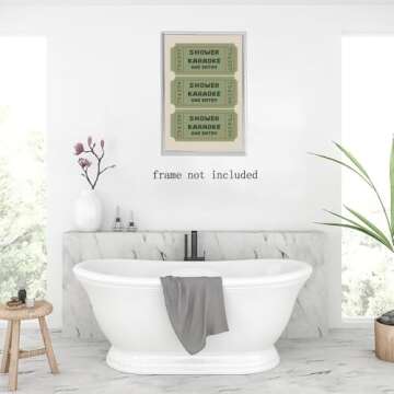Vintage Green Wall Art Bathroom Shower Karaoke Ticket Canvas Print Trendy Preppy Girly Room Decor Retro Funny College Bathroom Toilet Shower Singing Poster Aesthetic Decoration 8x12inch Unframed