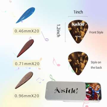 60 Pack Guitar Picks with Organizer Storage Box, 0.46 0.71 0.96mm Includes Thin, Medium, Heavy Color...