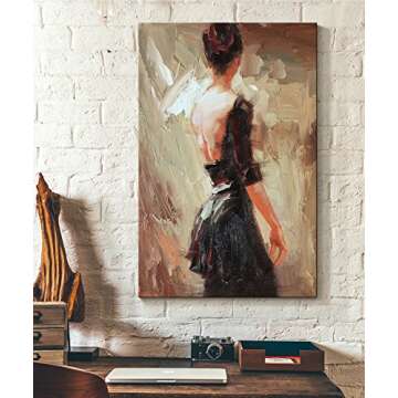 Hand Painted Flamenco Dancer Oil Painting with Black Skirt Abstract Canvas Wall Art Decor