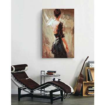 Hand Painted Flamenco Dancer Oil Painting with Black Skirt Abstract Canvas Wall Art Decor