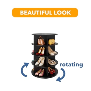 SpaceAid 4 Tier Rotating Shoe Rack Tower with Lazy Susan