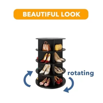 SpaceAid 4 Tier Rotating Shoe Rack Tower with Lazy Susan