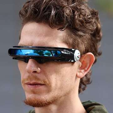 FLAWLESS EYEWEAR Futuristic Space Alien Costume Party Cyclops Shield Colored Mirror Mono Lens Wrap Sunglasses 147mm (BlueMirror - SilverMirror - GreenMirror, 147) (Blue Mirror)