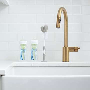 Dr. Brown's Reusable Sponge Baby Bottle Cleaning Brush Set with Suction Cup Stand, Scrubber and Nipple Cleaner, Gray, 3 Pack