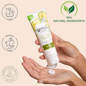 Yes To Avocado Fragrance Free Daily Cream Cleanser, Hydrating Face Wash That Removes Makeup & Impuri...