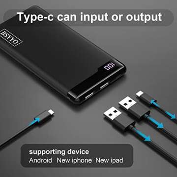 BSYYO Portable Charger,10000mAh Triple 3A Ports Fast Charging USB C Power Bank with LED Display,External Battery Pack Phone Portable Charger