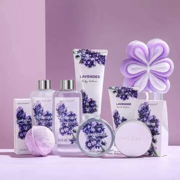 Lavender Bath Gift Basket for Women - 11 Pieces