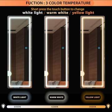 LVSOMT Full Length Mirror with LED Lights, 47"x14" Full Body Lighted Mirror, Over The Door Hanging Mirror, Wall Mounted Mirror, Light Up Mirror for Bedroom, Living Room (White+LED)