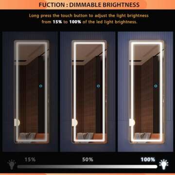 LVSOMT Full Length Mirror with LED Lights, 47"x14" Full Body Lighted Mirror, Over The Door Hanging Mirror, Wall Mounted Mirror, Light Up Mirror for Bedroom, Living Room (White+LED)