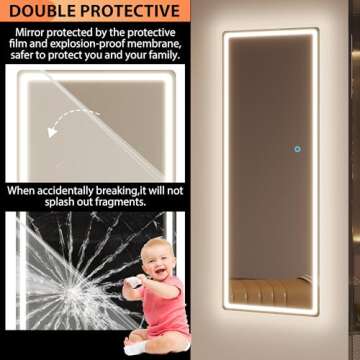 LVSOMT Full Length Mirror with LED Lights, 47"x14" Full Body Lighted Mirror, Over The Door Hanging Mirror, Wall Mounted Mirror, Light Up Mirror for Bedroom, Living Room (White+LED)