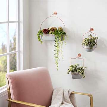 Amazon Basics Hanging Planter, Round - Grey/Copper (2-Pack)