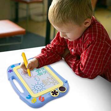 ikidsislands IKS85B [Travel Size] Magnetic Drawing Board for Toddlers, Color Magna Erasable Doodle Pad for Kids, Mess Free Write and Learn Creative Educational Toys for Toddler Boys (Blue)