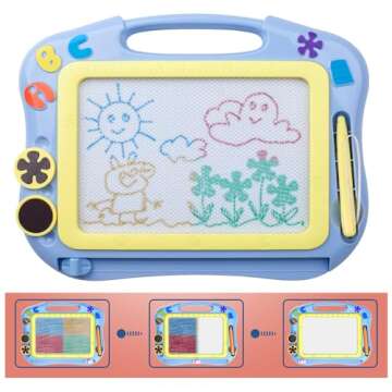 ikidsislands IKS85B [Travel Size] Magnetic Drawing Board for Toddlers, Color Magna Erasable Doodle Pad for Kids, Mess Free Write and Learn Creative Educational Toys for Toddler Boys (Blue)