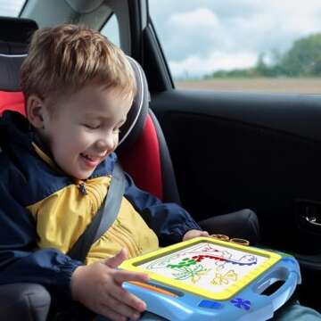 ikidsislands IKS85B [Travel Size] Magnetic Drawing Board for Toddlers, Color Magna Erasable Doodle Pad for Kids, Mess Free Write and Learn Creative Educational Toys for Toddler Boys (Blue)