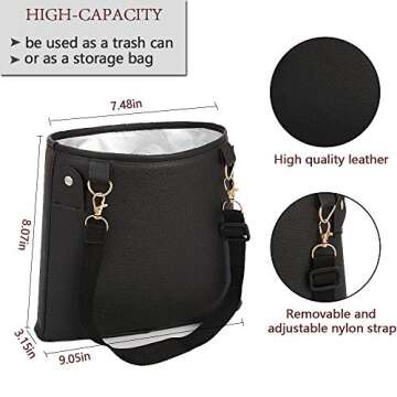 HerMia Hanging Car Trash Can Bin, Garbage Can PU Leather, Waterproof Litter Auto Trash Can for Travelling, Outdoor, and Vehicle (Black)