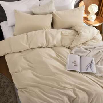 NEXHOME PRO Duvet Cover Set 100% Washed Cotton Full Size Linen Feel Textured Organic Natural 3 Pieces Bedding Set Beige Cream with Zipper Closure and Corner Ties, Breathable Soft (No Comforter)