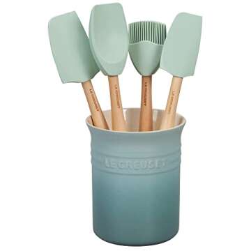 Le Creuset Silicone Craft Series Utensil Set with Stoneware Crock, 5 pc., Sea Salt