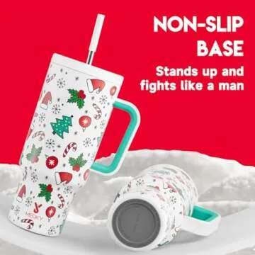 Meoky 40 oz Christmas Tumbler with Handle and Straw, Xmas Tumbler with Lid and Straw, Insulated Stainless Steel Travel Mug, 100% Leak-proof, Keeps Cold for 34 Hours (Snowflake Wishes)