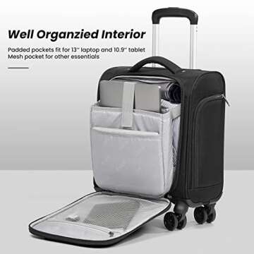 Coolife Underseat Carry On Luggage Suitcase Lightweight Softside Roller Bag