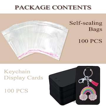 ZYNERY 100 PCS Keychain Display Cards, 3 x 4.7 Inch Keychain Holder with Self-Sealing Bags, Card Dis...