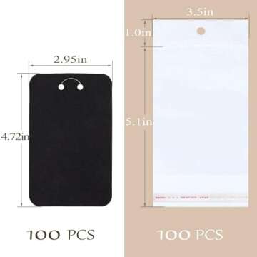 ZYNERY 100 PCS Keychain Display Cards, 3 x 4.7 Inch Keychain Holder with Self-Sealing Bags, Card Display Rack for Displaying Keyring Jewelry Bulk Keychains Packaging Supplies (Black)