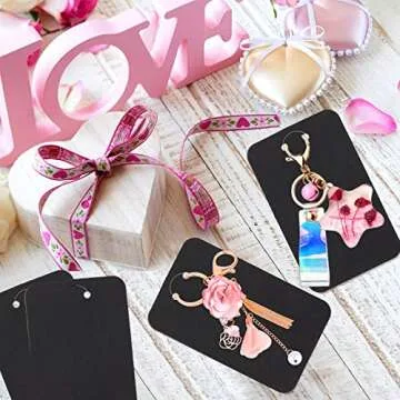 ZYNERY 100 PCS Keychain Display Cards, 3 x 4.7 Inch Keychain Holder with Self-Sealing Bags, Card Display Rack for Displaying Keyring Jewelry Bulk Keychains Packaging Supplies (Black)