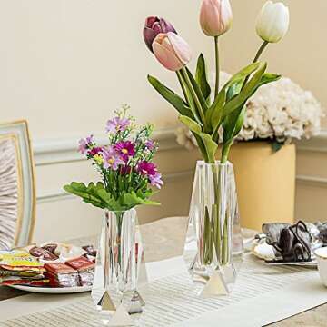 Donoucls Crystal Small Bud Flower Vase Christmas Decorations for Home, Wedding Vase or Gift - Clear With Gift Box