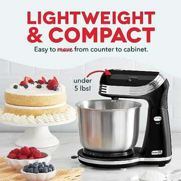 Dash Stand Mixer (Electric Mixer for Everyday Use): 6 Speed Stand Mixer with 3 qt Stainless Steel Mixing Bowl, Dough Hooks & Mixer Beaters for Dressings, Frosting, Meringues & More - Black