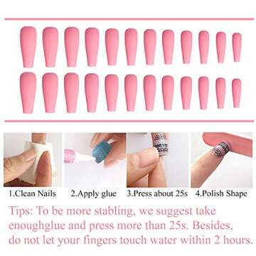 Hzacye 24 Pcs Press on Nails, Fake Nails with Designs, False Nails with Nail Glue on Nails for Women (Long-Nude and Blue Swirl)
