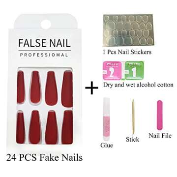 Hzacye 24 Pcs Press on Nails, Fake Nails with Designs, False Nails with Nail Glue on Nails for Women (Long-Nude and Blue Swirl)