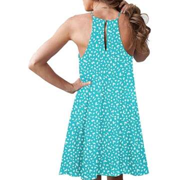 MITILLY Women's Halter Neck Boho Floral Print Loose Casual Sleeveless Short Dress