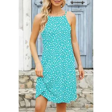 MITILLY Women's Halter Neck Boho Floral Print Loose Casual Sleeveless Short Dress