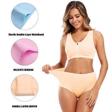 Molasus Women's Soft Cotton Underwear Briefs High Waisted Postpartum Panties Ladies Full Coverage Plus Size Underpants MultiColored,Size 8