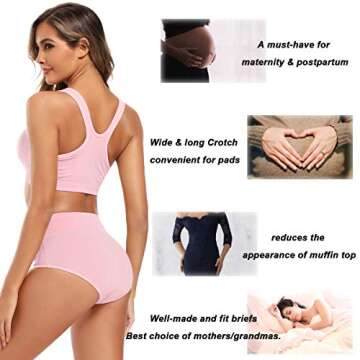 Molasus Women's Soft Cotton Underwear Briefs High Waisted Postpartum Panties Ladies Full Coverage Plus Size Underpants MultiColored,Size 8