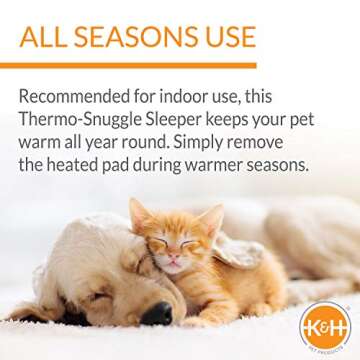 K&H Pet Products Heated Dog Bed Indoor, Thermo-Snuggly Sleeper Heated Pet Bed with Removable Waterproof Heated Pad, Calming Pillow Pet Bed, Machine Washable, Safety Listed - Large 30 X 22in Sage/Tan