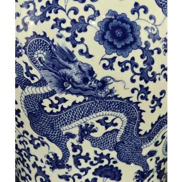 20" Classic Blue and White Porcelain Floral Temple Dragon Jar Vase, China Ming Style, Jingdezhen