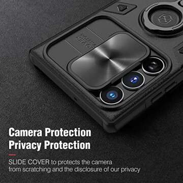 Nillkin CamShield Armor Samsung S22 Ultra Case with Kickstand & Camera Lens Cover, Shockproof Hard PC Back and Soft Silicone Bumper Hybrid Protective Cover for Galaxy S22 Ultra 6.8'' Black