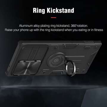 Nillkin CamShield Armor Samsung S22 Ultra Case with Kickstand & Camera Lens Cover, Shockproof Hard PC Back and Soft Silicone Bumper Hybrid Protective Cover for Galaxy S22 Ultra 6.8'' Black