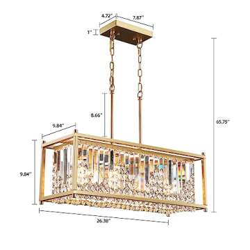 Q&S Gold Modern Chandelier,Rectangle Crystal Chandeliers for Dining Room Luxury Industrial 4 Lights ...