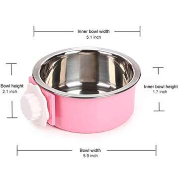 YEIRVE Crate Dog Food Water Bowls, 2-in-1 Plastic Kennel Bowl & Stainless Steel Pet Bowl, Removable Hanging Cat Food Bowls, Feeder Coop Cup Perfect for Cat, Puppy, Birds, Rats, Ferret, Guinea Pigs.