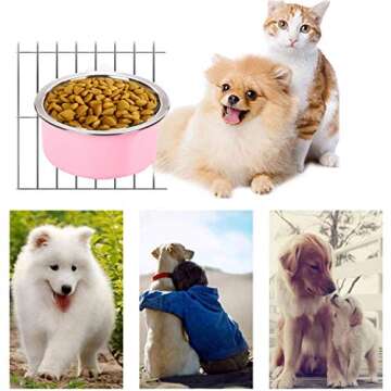 YEIRVE Crate Dog Food Water Bowls, 2-in-1 Plastic Kennel Bowl & Stainless Steel Pet Bowl, Removable Hanging Cat Food Bowls, Feeder Coop Cup Perfect for Cat, Puppy, Birds, Rats, Ferret, Guinea Pigs.