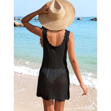 ANRABESS Women Swimsuit Cover Ups Summer Sleeveless Beach Crochet Swimwear Bathing Suit Knit Swim Dress 2025 Vacation Outfits Black Small