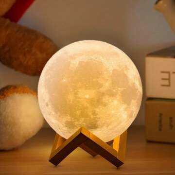 Upgraded 3D Moon Lamp with Remote & Wooden Base