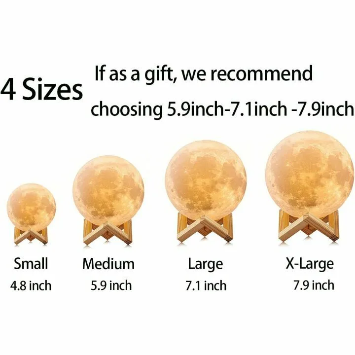 Upgraded 3D Moon Lamp with Remote & Wooden Base