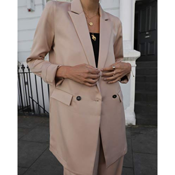 Stylish Beige Loose Double Breasted Blazer for Women