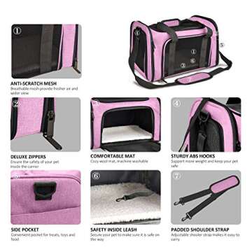 Henkelion Pet Carrier for Small Medium Cats Dogs Puppies up to 15 Lbs, TSA Airline Approved, Soft Sided, Collapsible Travel - Pink
